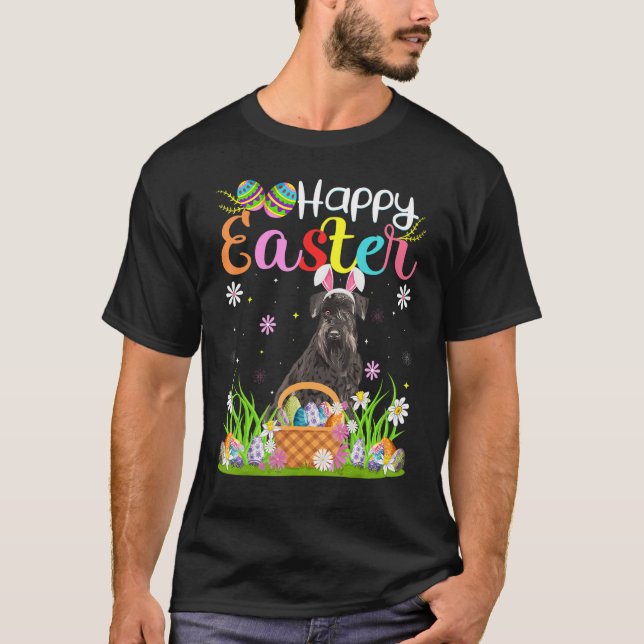 Funny Egg Hunting Bunny Giant Schnauzer Dog Happy  T-Shirt (Front)