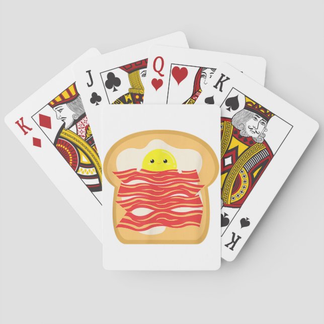 Funny Egg In A Bacon Toast Bed T-Shirt - Food Brea Playing Cards (Back)