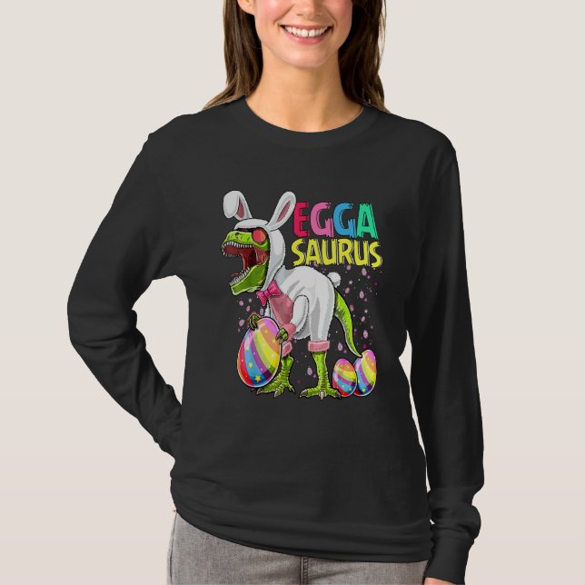 Funny Eggasaurus Stegosaurus Egg Dinosaur Happy Ea T-Shirt (Front)