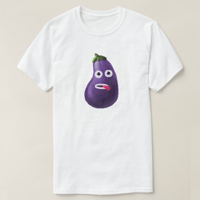 Funny Eggplant Cartoon Character Cute Vegetable T-Shirt (Design Front)