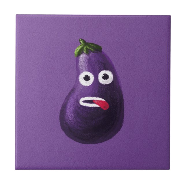 Funny Eggplant Cartoon Character Cute Vegetable Tile (Front)