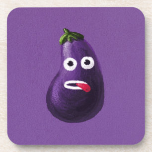 Funny Eggplant Cartoon Cute Vegetable Purple Coaster