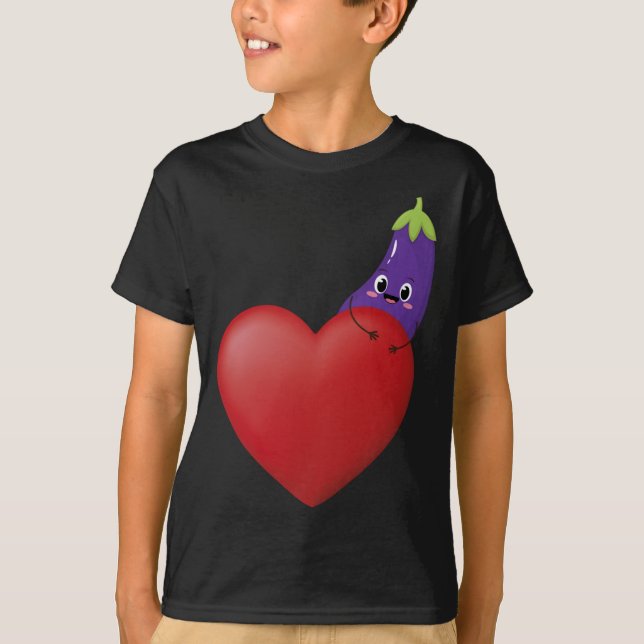 Funny Eggplant With Big Heart Fruit Vegetable Vega T-Shirt (Front)