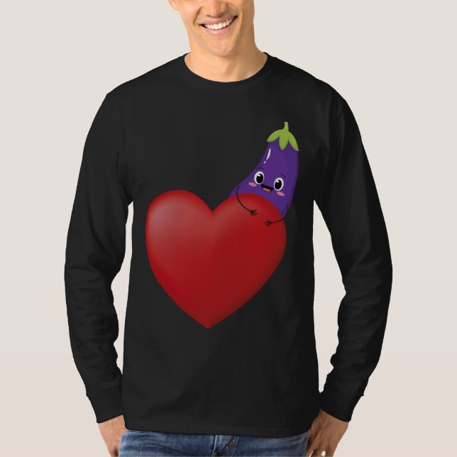 Funny Eggplant With Big Heart Fruit Vegetable Vega T-Shirt (Front)