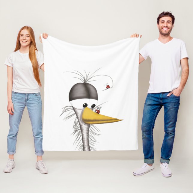 Funny Egret Cartoon Fleece Blanket (In Situ)