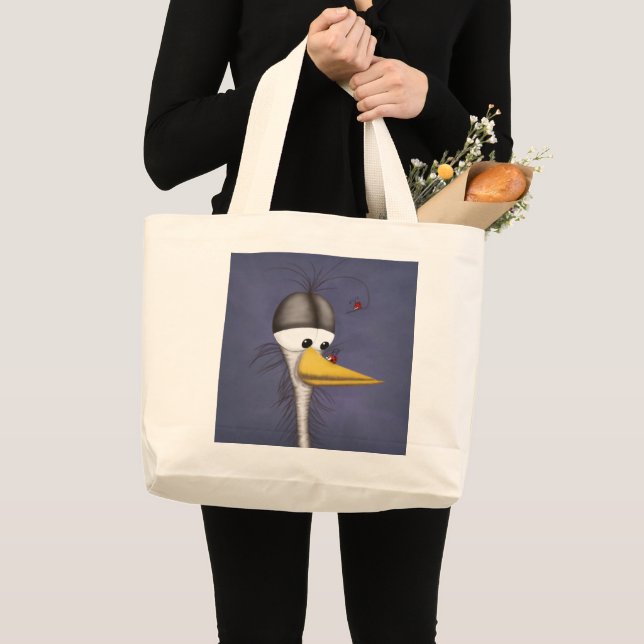 Funny Egret Cartoon Large Tote Bag (Front (Product))