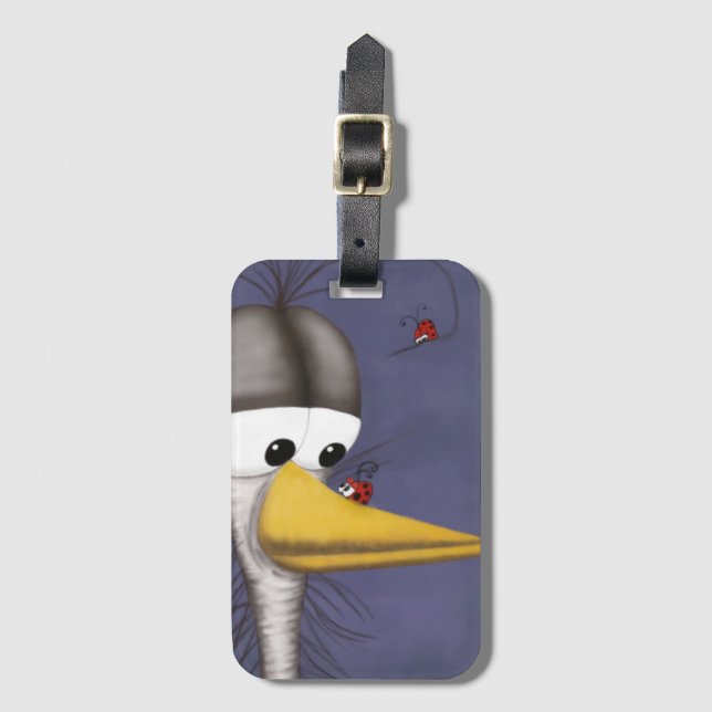 Funny Egret Cartoon Luggage Tag (Front Vertical)