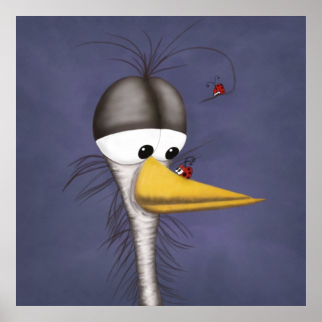 Funny Egret Cartoon Poster (Front)