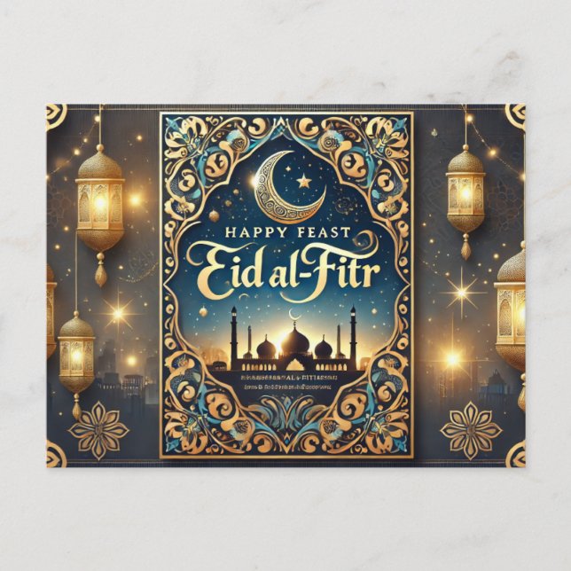Funny Eid Mubarak– Elegant Islamic Greeting Postcard (Front)
