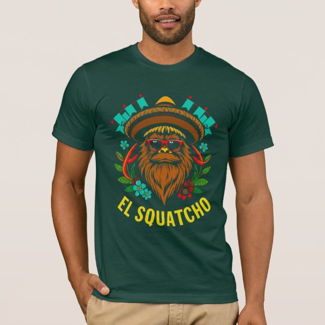 Funny EL SQUATCHO Cinco de Mayo Bigfoot Party Art T-Shirt (Front)