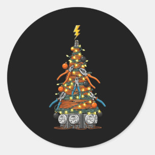 Funny Electrician Christmas Tree Xmas Graphic Men Classic Round Sticker