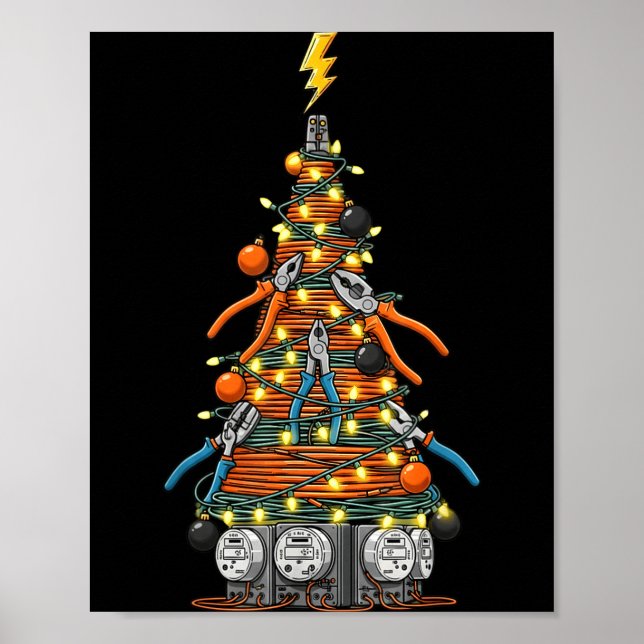 Funny Electrician Christmas Tree Xmas Graphic Men  Poster (Front)