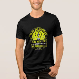 Funny Electrician Deal With Light Humour Black Tri-Blend Shirt