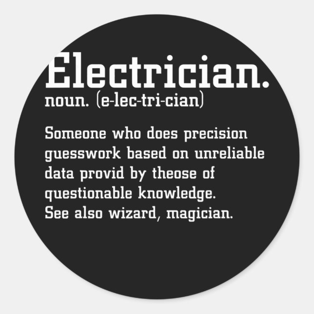 Funny Electrician Definition Electric Cable Classic Round Sticker (Front)