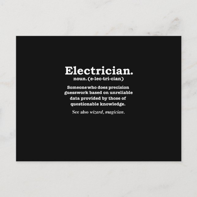Funny Electrician Definition Gift Graduation Postcard (Front)