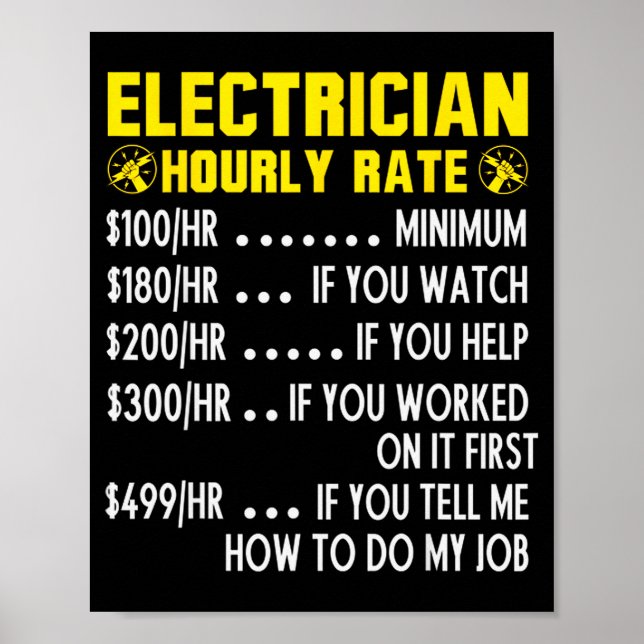 Funny Electrician Hourly Rate Pricing Chart  (Front)