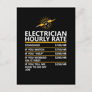 Funny Electrician Hourly Rate Table Humor Gift Postcard