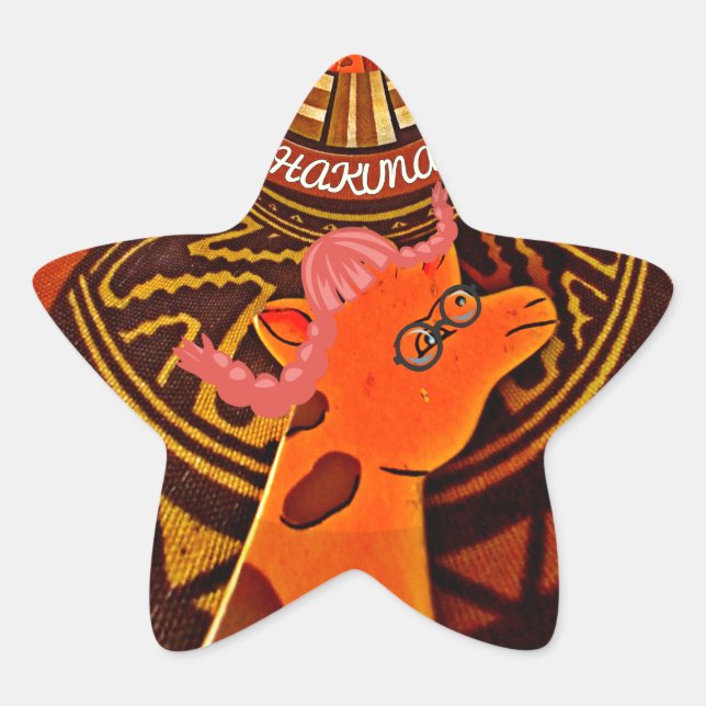 Funny Elegant Giraffe Accessorised African Style Star Sticker (Front)