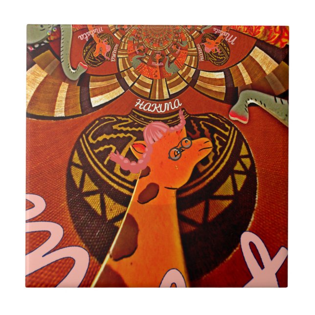 Funny Elegant Giraffe Accessorised African Style Tile (Front)