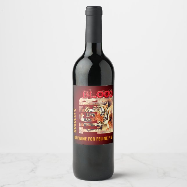 Funny Elegant Tiger Blood Wine Label (Front)