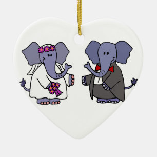 Funny Elephant Bride and Groom Wedding Design Ceramic Tree Decoration