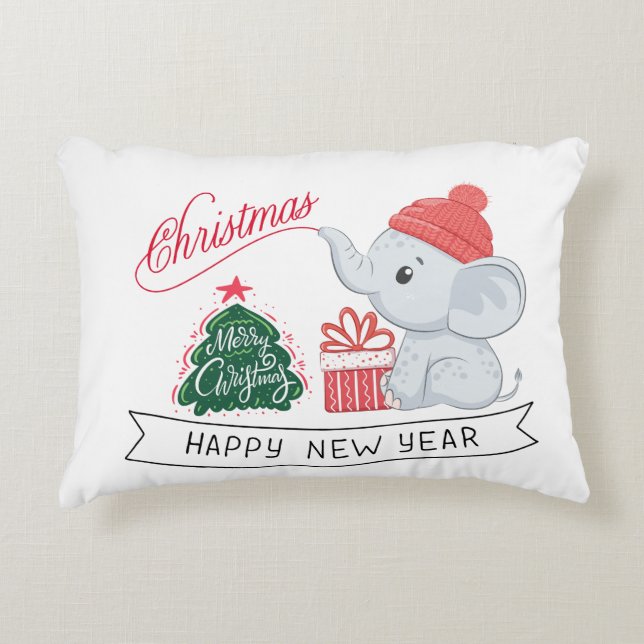 Funny elephant Christmas and New Year's greetings Decorative Cushion (Front)