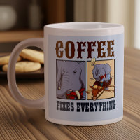 Funny Elephant Coffee Fixes Everything Cartoon