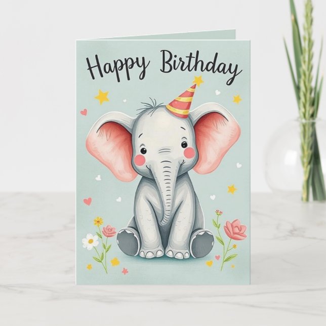Funny Elephant Happy Birthday Card (Front)