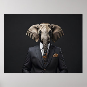 Funny elephant in suit poster