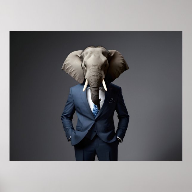 Funny elephant in suit poster (Front)