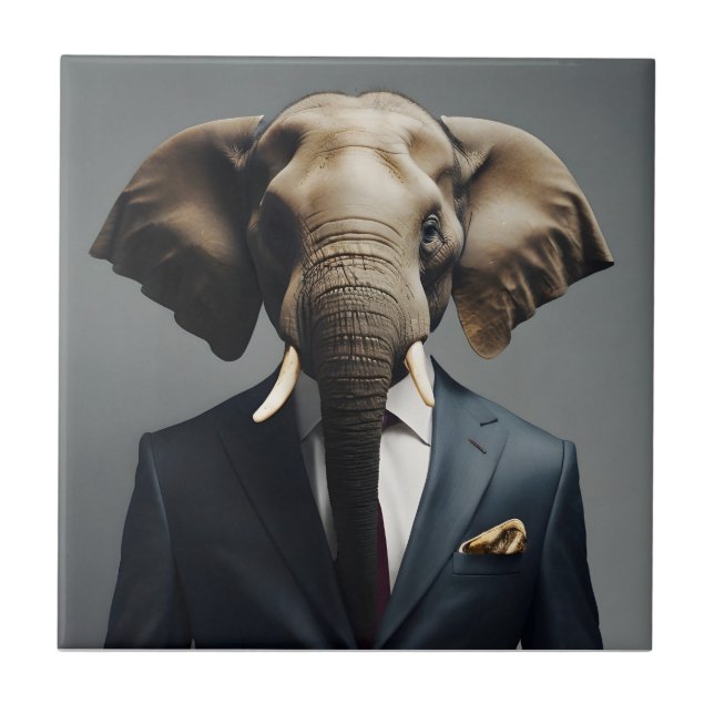 Funny elephant in suit tile (Front)