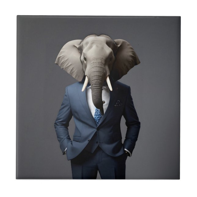 Funny elephant in suit tile (Front)