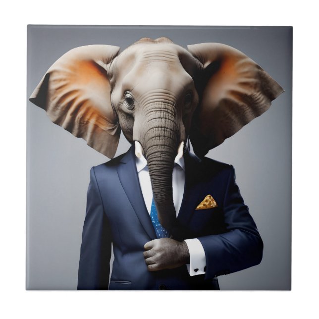 Funny elephant in suit tile (Front)
