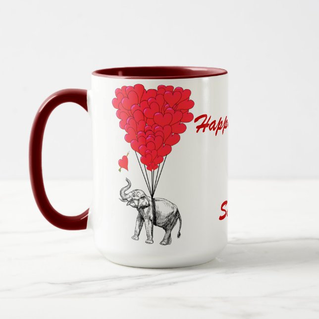Funny elephant  love heart Valentines Mug (Left)