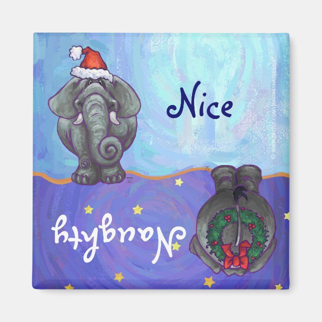 Funny Elephant Naughty Nice Holiday Magnet (Front)