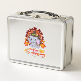 Funny elephant Turkey Happy Thanksgiving Metal Lunch Box