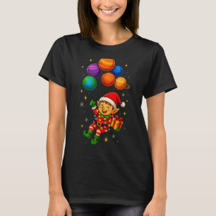 Funny Elf Astronaut With Planets Christmas Pjs For T-Shirt