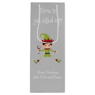 Funny Elf Christmas Elfed Up Wine  Wine Gift Bag
