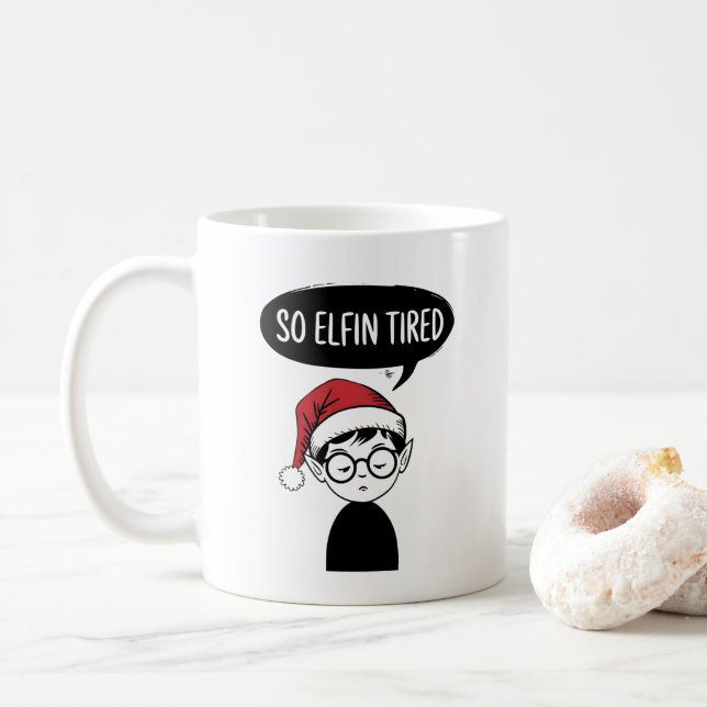 Funny ELF Christmas Morning Stocking Stuffer  Coffee Mug (With Donut)