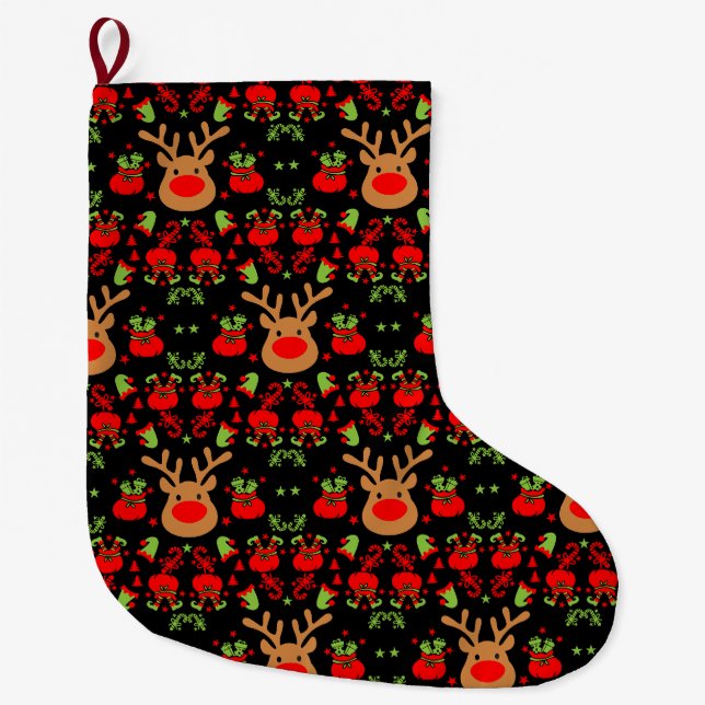 Funny Elf Christmas Wrapping Large Christmas Stocking (Front)