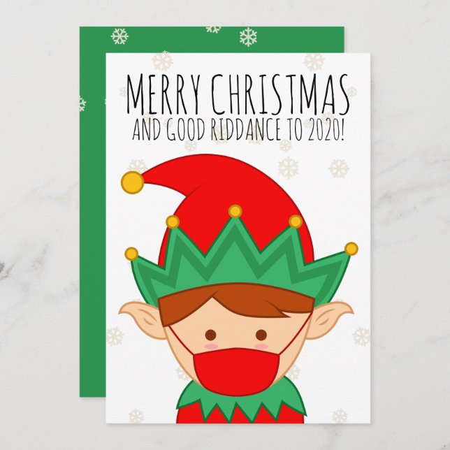 Funny Elf Face Mask Merry Christmas Mask Holiday Card (Front/Back)