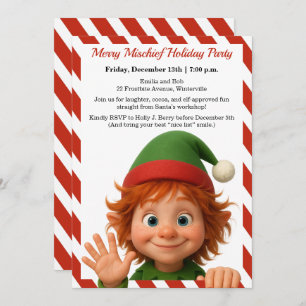 Funny Elf Faces North Pole Fun Christmas Party Invitation