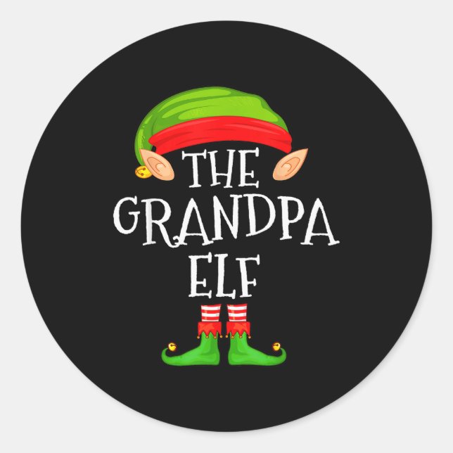 Funny Elf Family Christmas Grandpa Elf Sweater Mat Classic Round Sticker (Front)