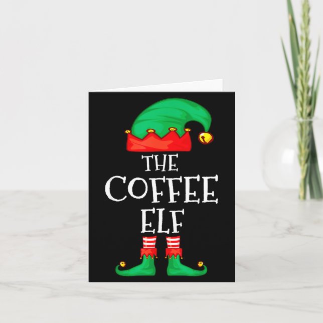 Funny Elf Family Christmas The Coffee Elf Sweater  Card (Front)