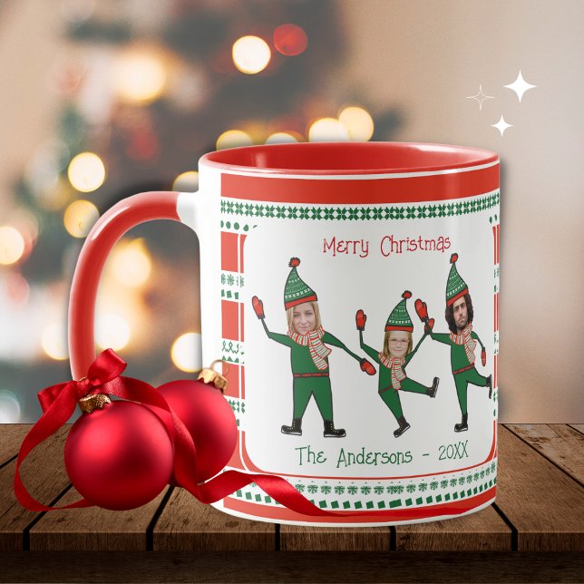 Funny Elf Family of Three Red Green Christmas Mug (Creator Uploaded)