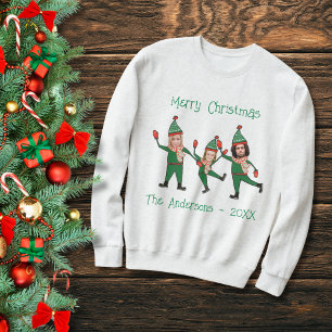 Funny Elf Family Photo Ugly Christmas Sweater