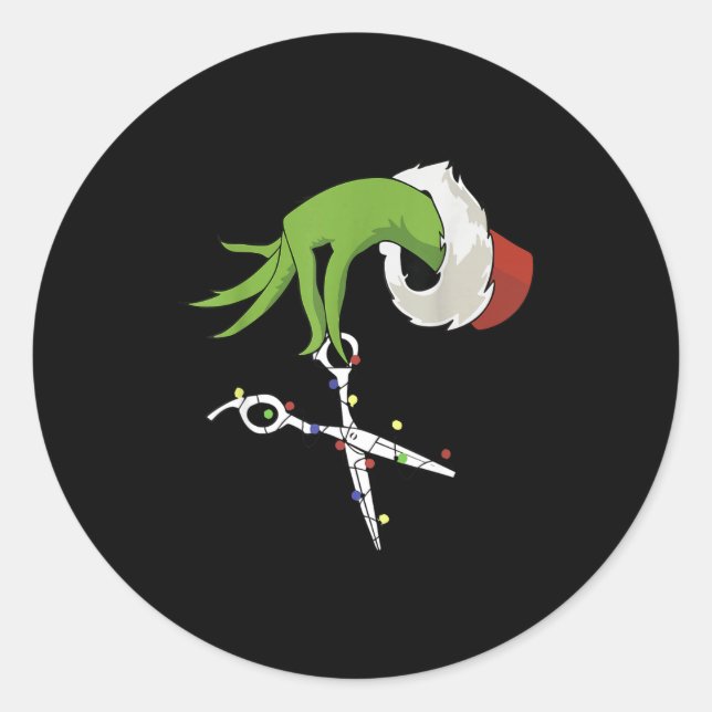 Funny Elf Hands Hair Stylist Hairdresser Scissor B Classic Round Sticker (Front)
