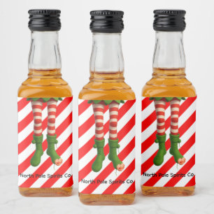Funny Elf Legs Christmas North Pole Mischief Liquor Bottle Label