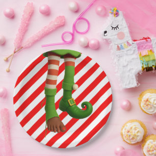 Funny Elf Legs Christmas North Pole Mischief Paper Plate