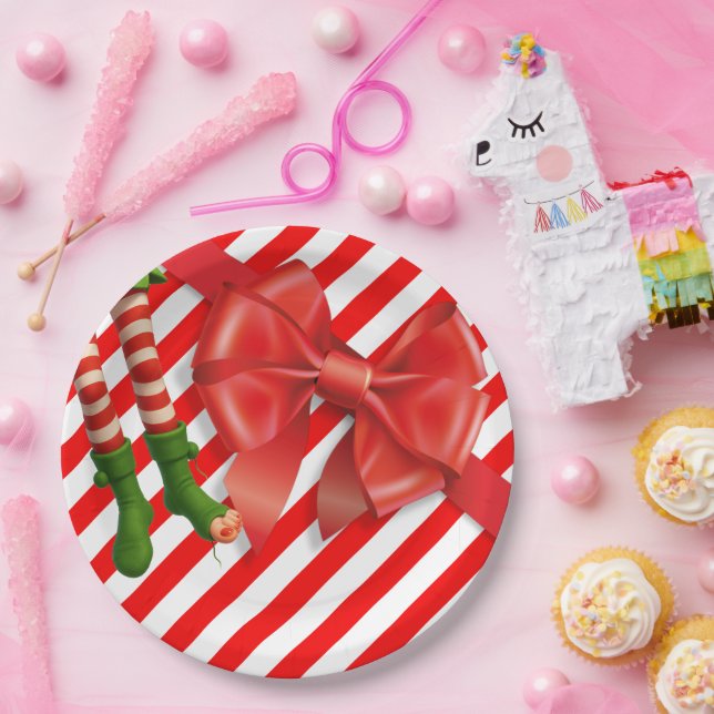 Funny Elf Legs Christmas | North Pole Mischief  Paper Plate (Party)